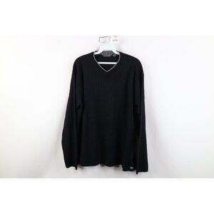 Vintage 90s Y2K Quiksilver Surfing Mens Large Ribbed Knit V-Neck Sweater Black